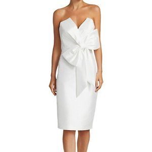 Badgley Mischka White Scupture Bow-Front Strapless Dress Size 0